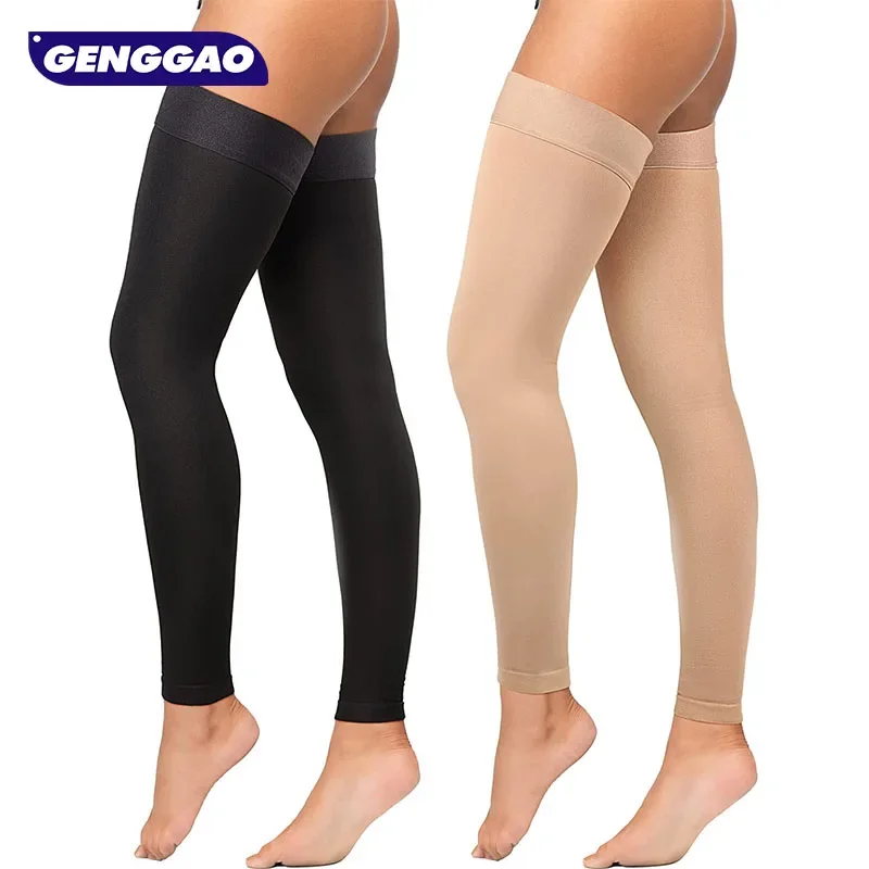 

GENGGAO 1 Pair Thigh High Compression Stockings Footless 20-30 mmHg Compression Stockings with Silicone Dot Band for Unisex