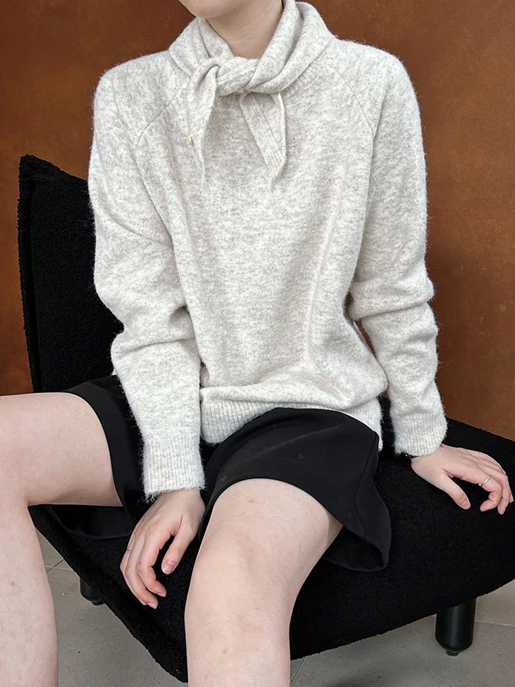 Серый элегантный вязаный свитер большого размера водолазка с длинным рукавом