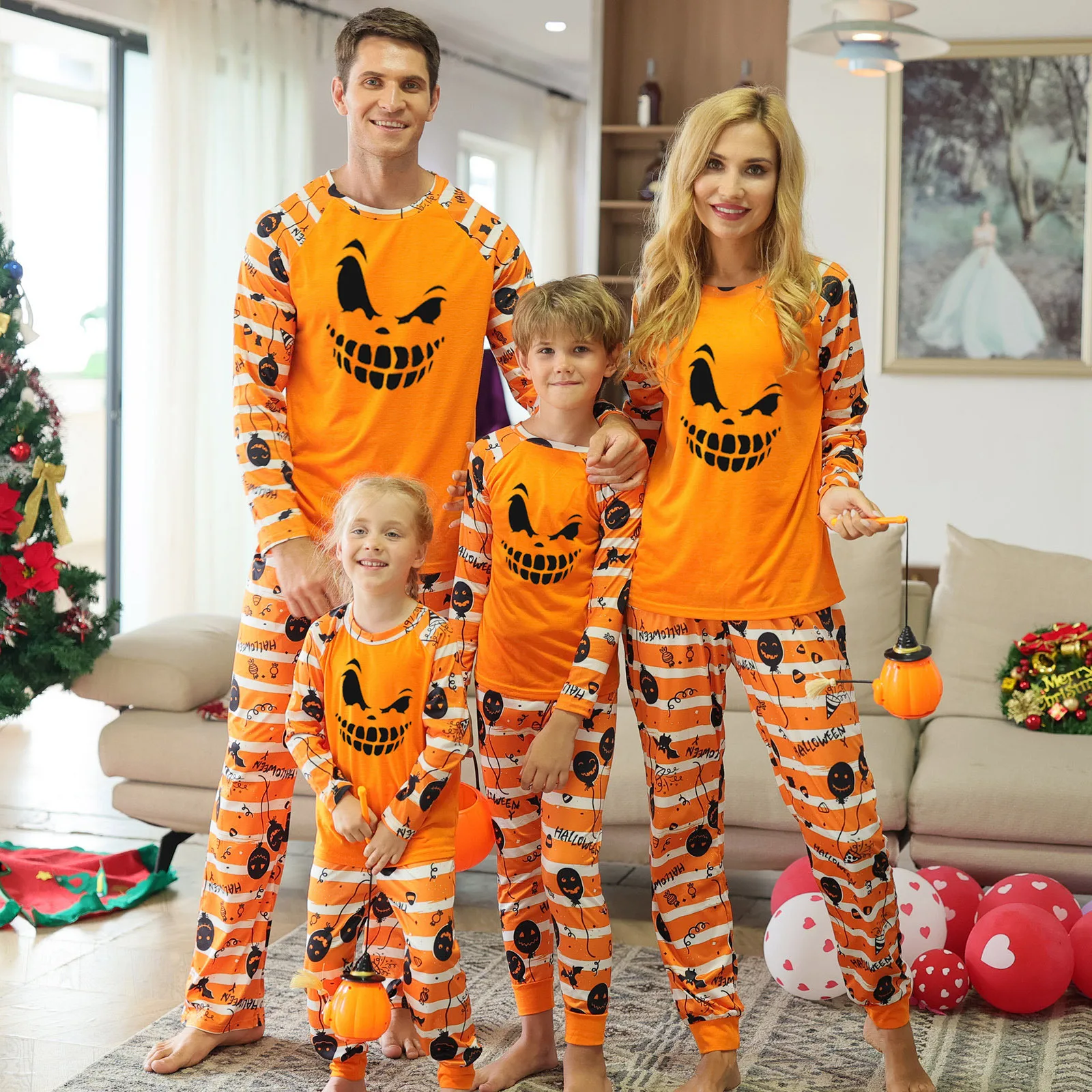 

Family Look Pajamas Set Children Pumpkin Skeleton Halloween Sleepwear Christmas Homewear Cute Orange Carnival New Year Pajamas