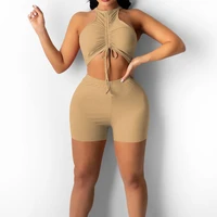 wuhe elegant women set shirring mini top and shorts suit 2022 active fitness summer casual two piece set tracksuit outfit