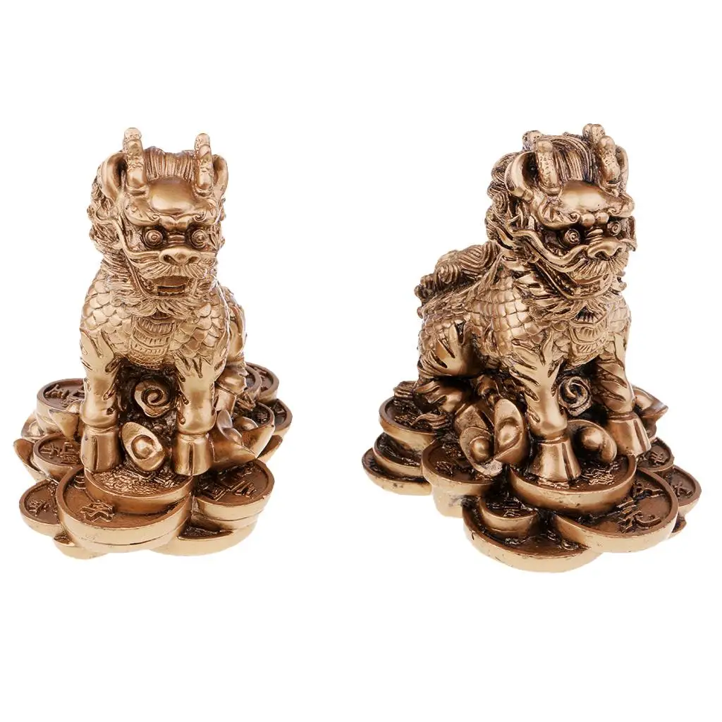Lucky Pair of Lions Lion Statues to Ward Off Evil Energy Feng Shui Decor Craft Home Decoration | Toy Musical Instrument