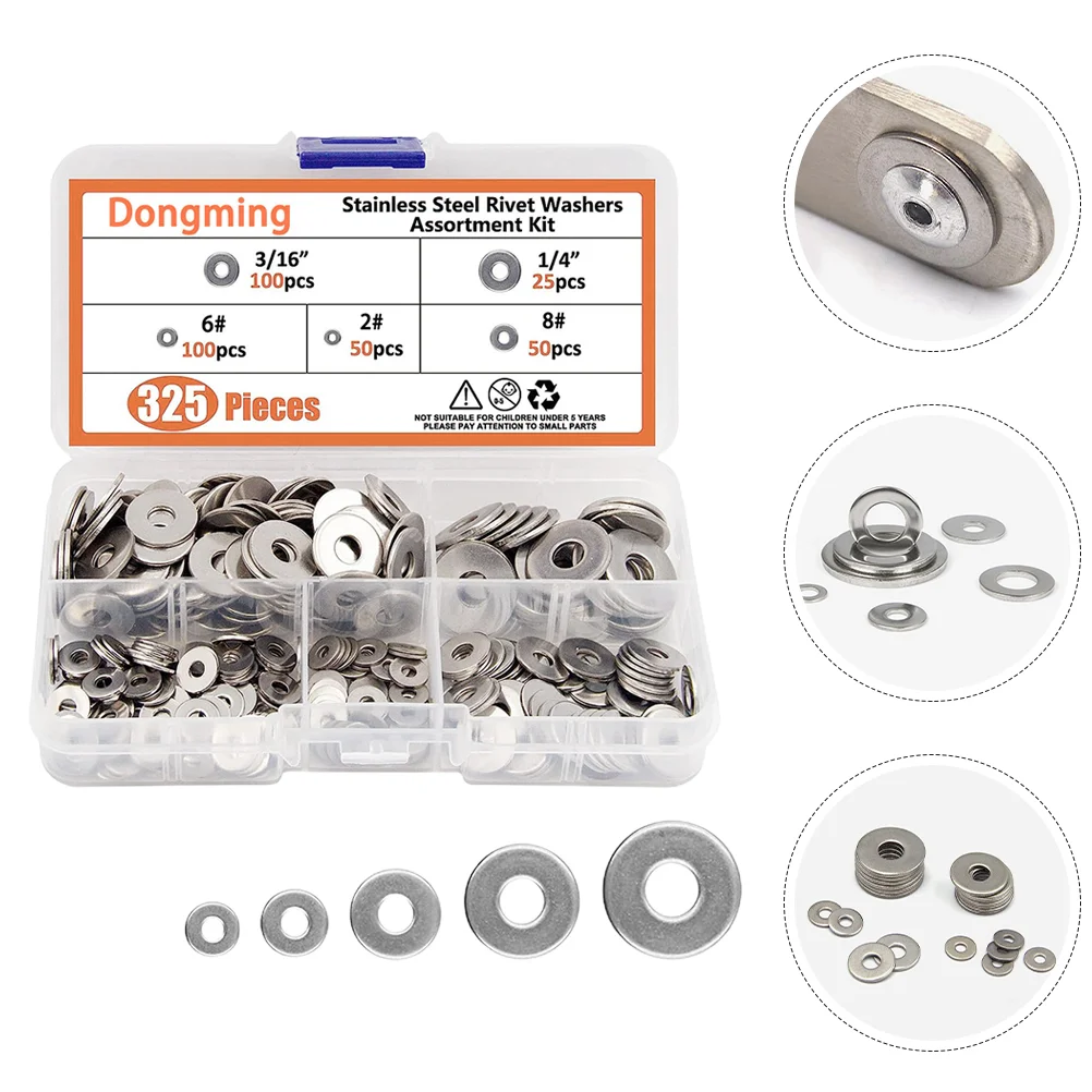 

325 Pcs Stainless Steel Washers Bolts Lock Fastener Spacers Screw Fasteners Assortment Screwm