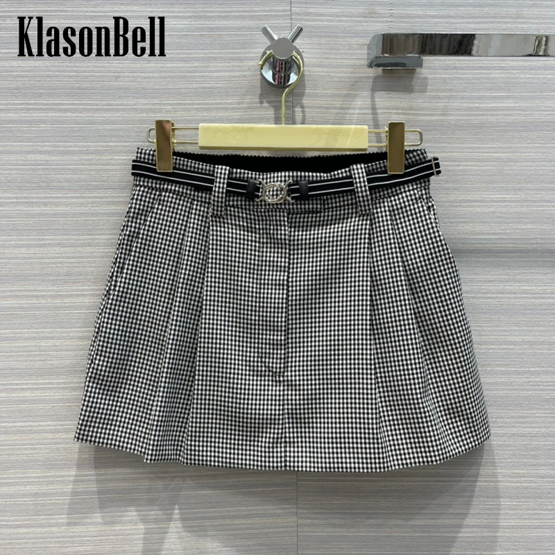 

8,9 KlasonBell с поясом твидовая мини-юбка трапециевидной формы для женщин