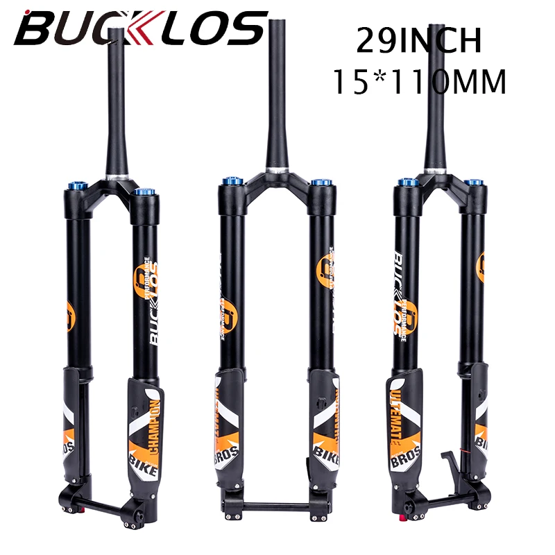 

BUCKLOS Bicycle Inverted Fork 29inch 15*110mm Mountain Bike Fork Aluminum Alloy 140mm Travel AM XC DH MTB Fork Tapered Tube