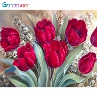 gatyztory paint by number red flowers drawing on canvas gift diy pictures by numbers scenery kits hand painted painting art home