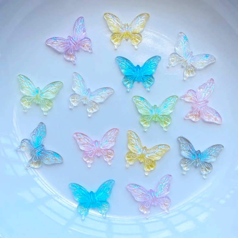 

100Pcs New Cute Mini Shining Butterfly Resin Figurine Crafts Flatback Cabochon Ornament Jewelry Making Hairwear Accessorie