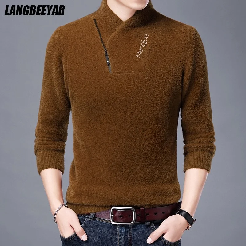 

Top Grade Imitation Mink New Fashion Brand Designer Pullover Knit Mens Turtleneck Sweater Autum Korean Casual Men's Clothing