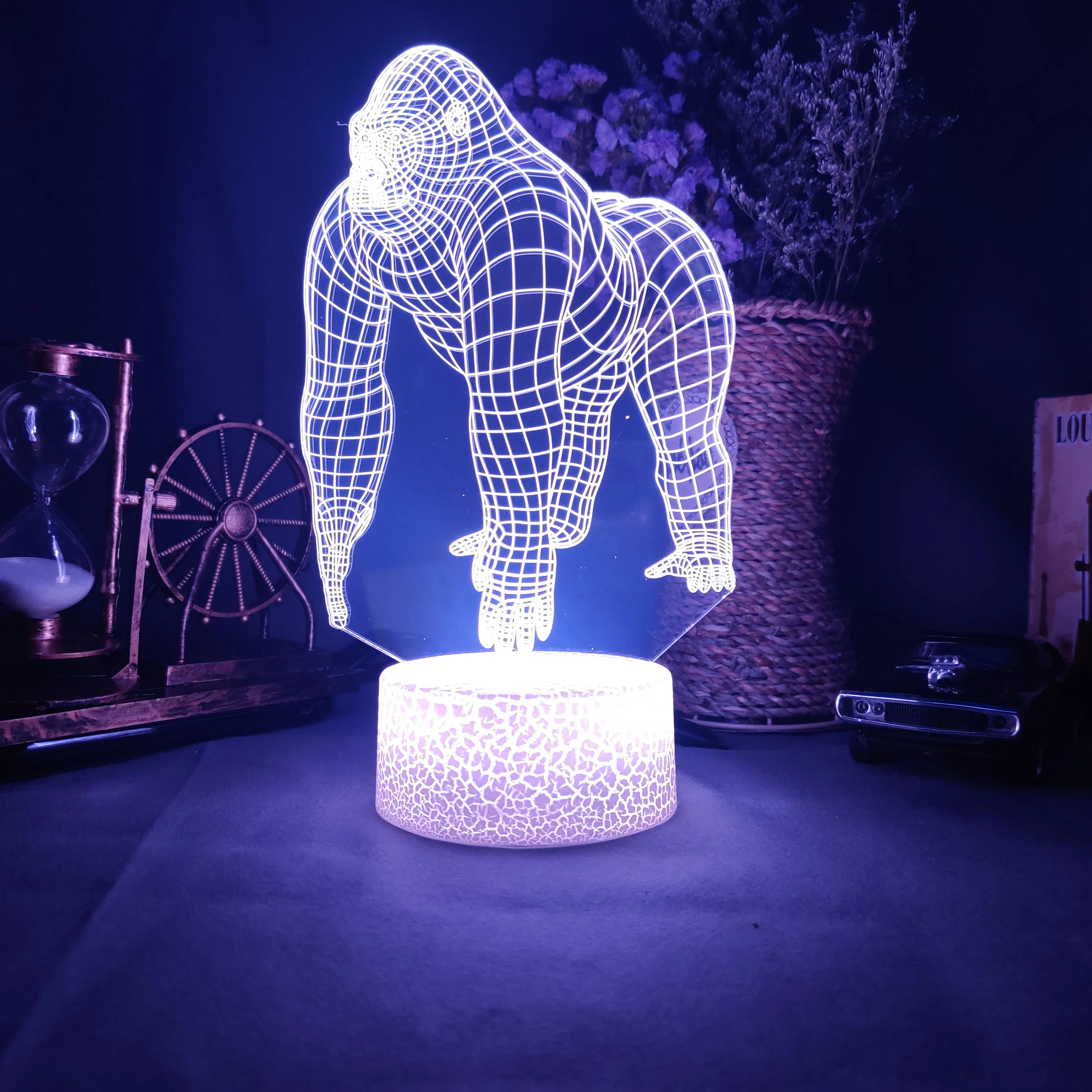 Светодиодный 3D USB-светильник orang0 0 Горилла шимпанзе 7 цветов изменение настроения