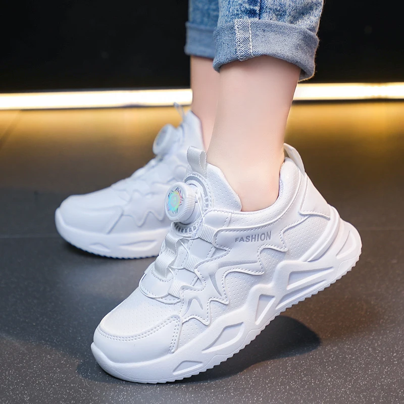 White Pu Leather Comfortable Running Casual Shoe Boys Outdoo