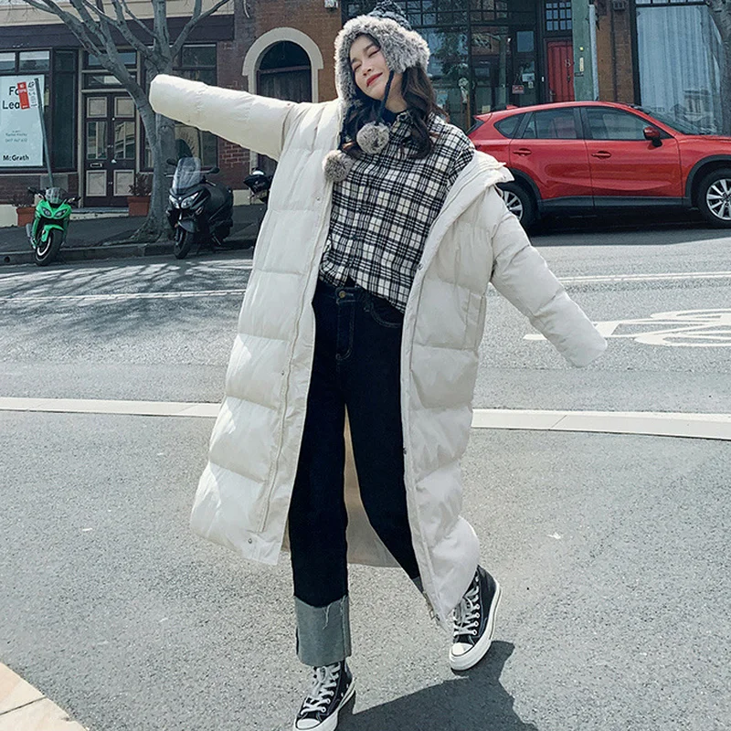 Winter Long Hooded Parka Coat Fashion Casual Thick Cotton Padded Coat -30 Degrees Loose Warm Cotton Coat Large Padded Snow Coat