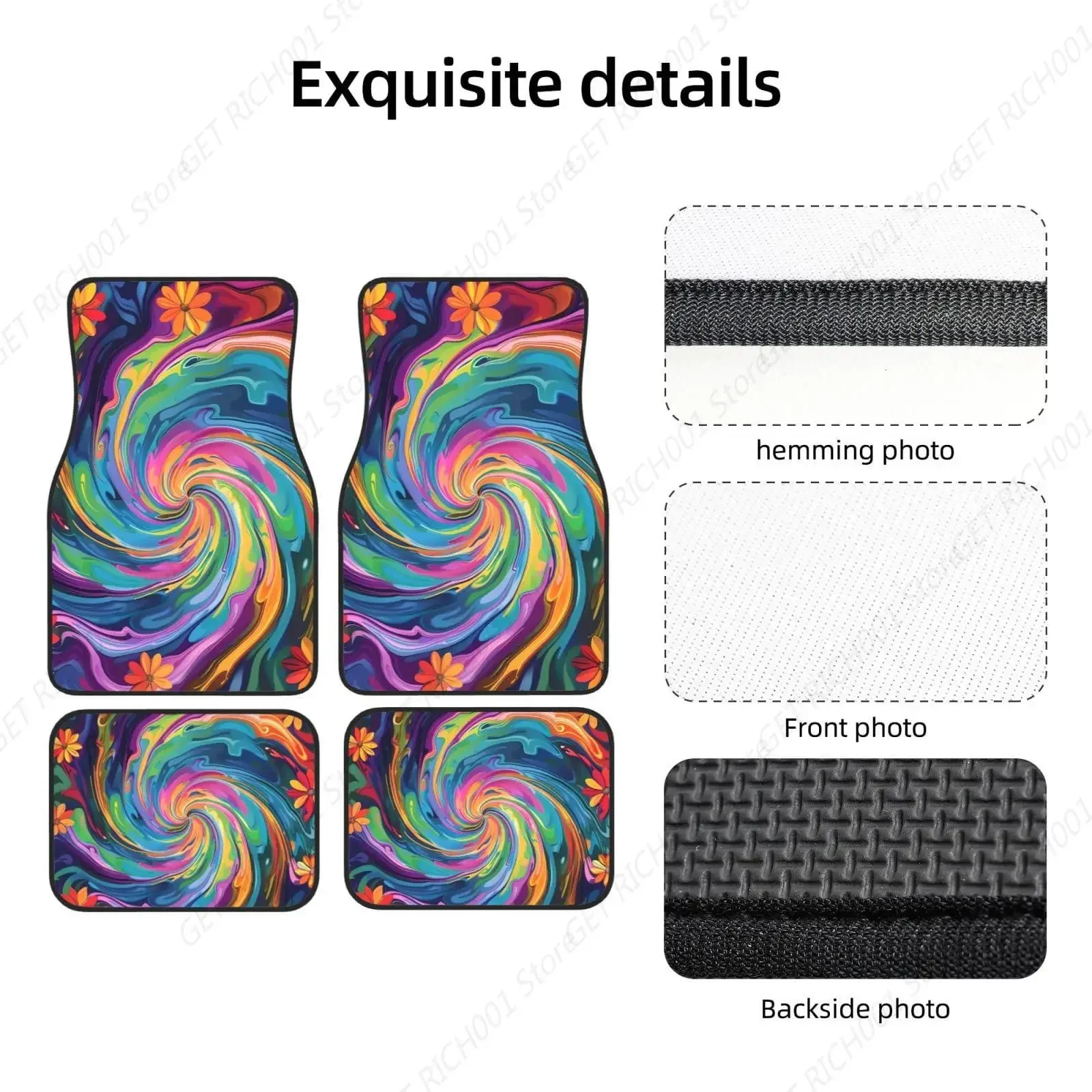 Peter Max Style Vortex Swirl Psychedelic Daisies Забавный автомобильный коврик для ног Набор из 4