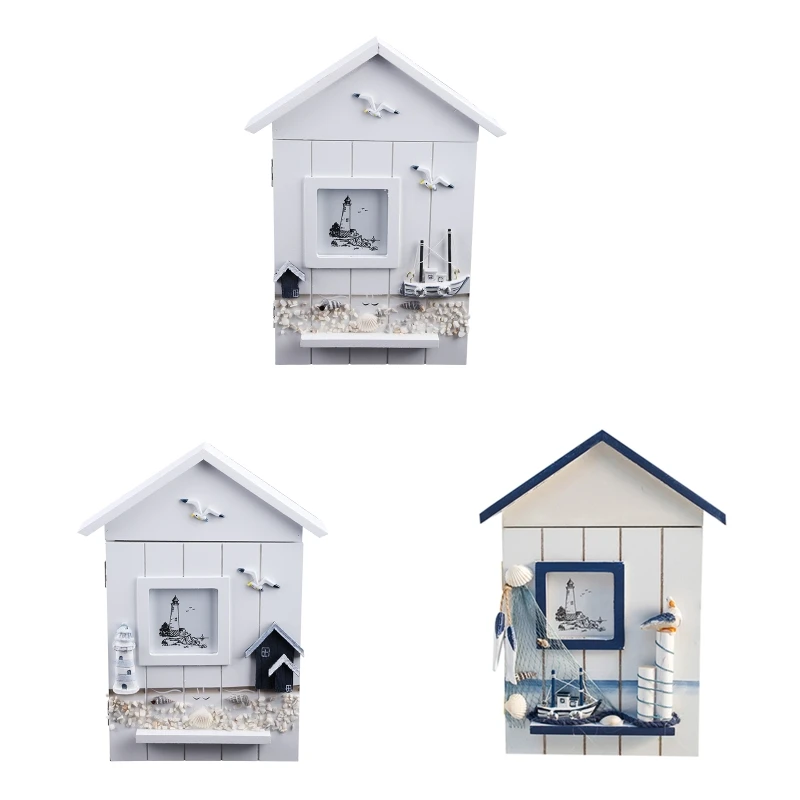 

E56C Mediterranean Style House Shape Wooden for KEY Holder Box for CASE Wall Mounted Hanging Cabinet Storage Organizer for Home
