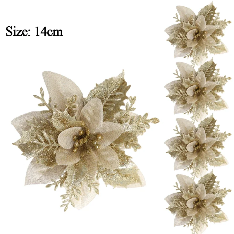 

Искусственные блестящие цветы пуансеттии 15 см