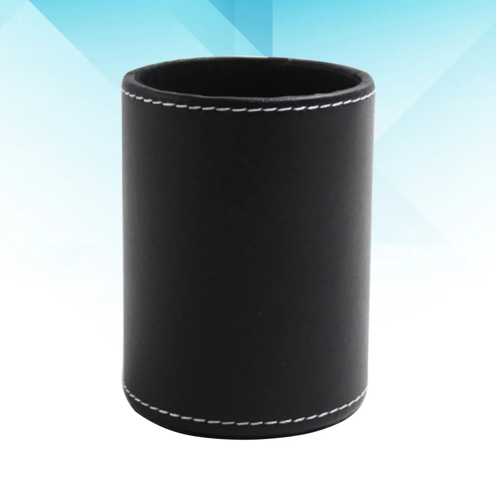 

1pc PU Round Shape Pen Holder Container Makeup Brush Storage Box for Office (Black)