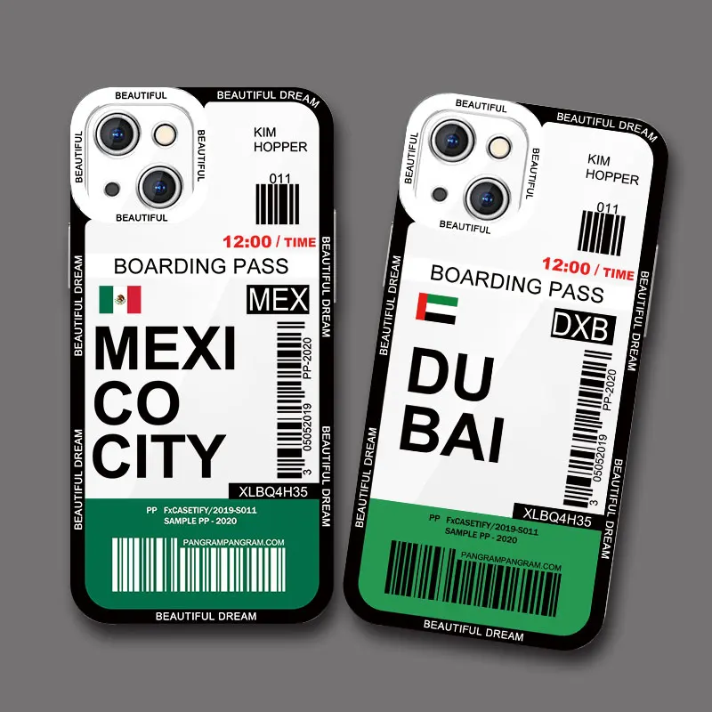 

INS Fashion Design New York Seoul Tokyo Boarding Pass Ticket Case for iphone 7 8 Plus SE 13 12 11 14 Pro Max XS X XR Clear Cover