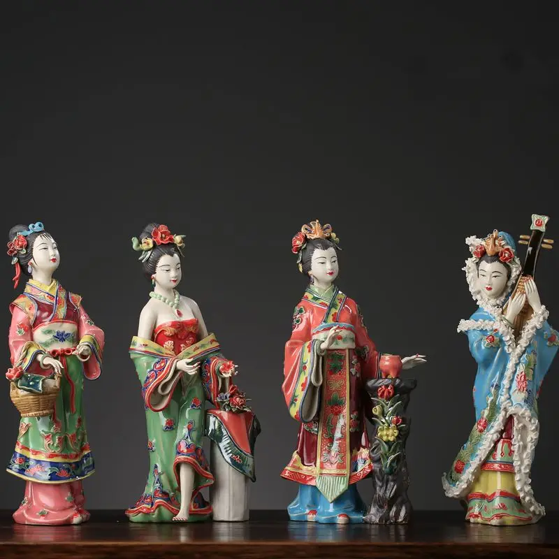 

Chinese Dame Keramische Standbeeld Klassieke Schoonheid Beeldje Creatieve Mooie Vrouwen Craft Emaille Artware Decoraties Voor