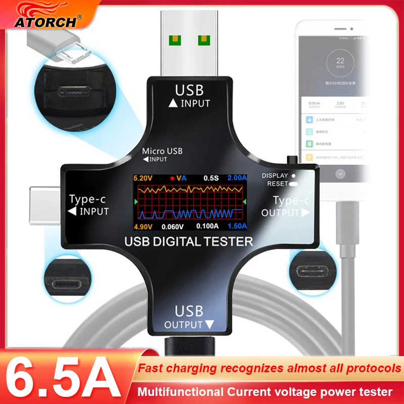 

Tester Amperimetor Bank Meter Type-c Ammeter Indicator Power Voltage Current Voltmeter Detector Digital Charger