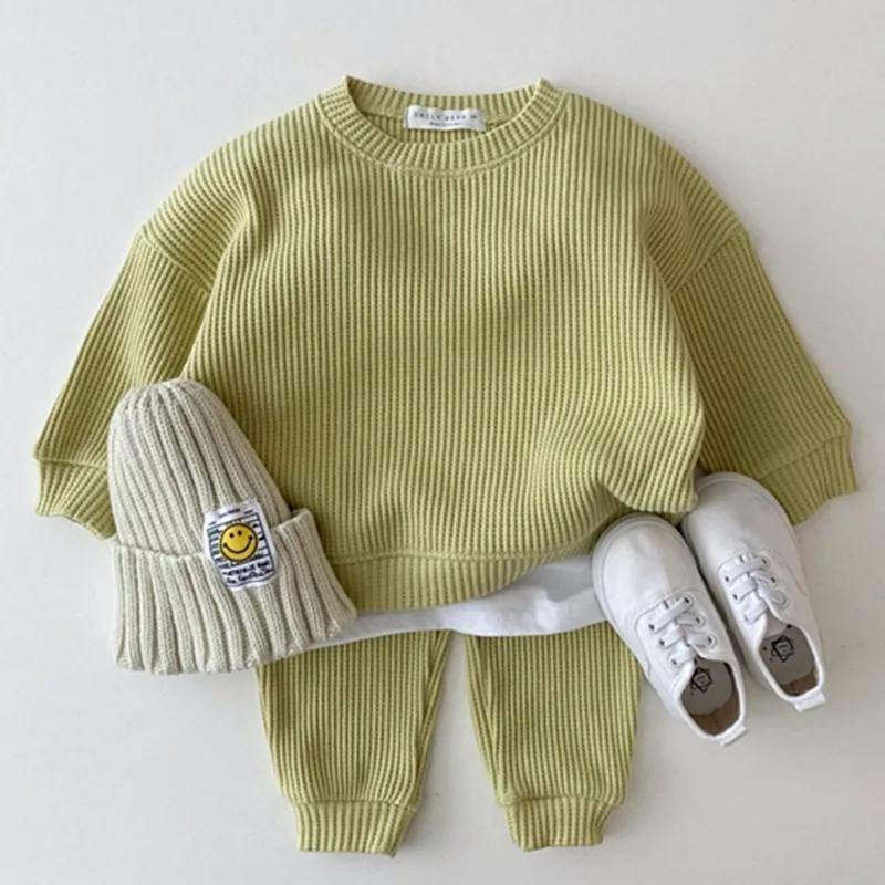 

Корейская одежда для маленьких девочек, весенне-осенние детские аксессуары, детская спортивная одежда, осенняя одежда, досуг, вязаный стиль, комплект из двух предметов