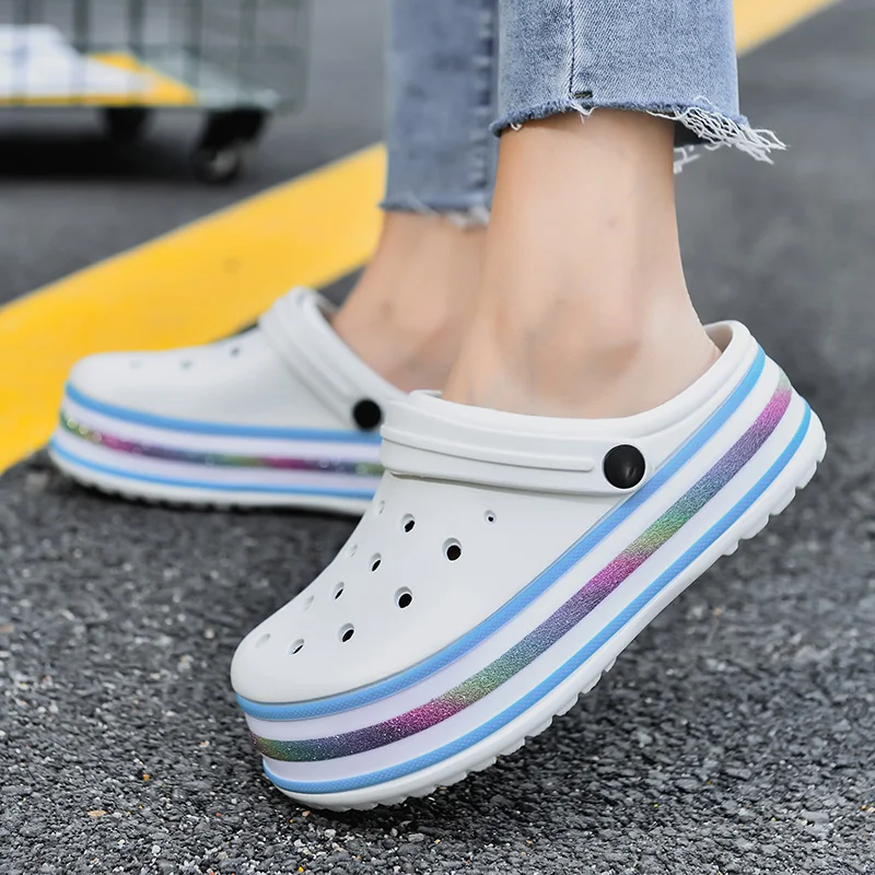 

New Woman Platform Sandals Shoes 5cm Black Clog Garden Slippers Slip On Girl Beach Shoes Slides Sandalia Zapatillas Mujer Casa