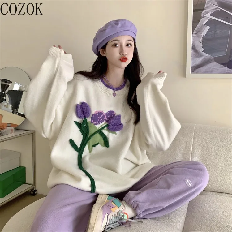 

Oversized Loose Sweater 2022 Autumn New Crew Neck Pullover Sweater Women Sweater Tops Sweater Women Pullover Sweaters