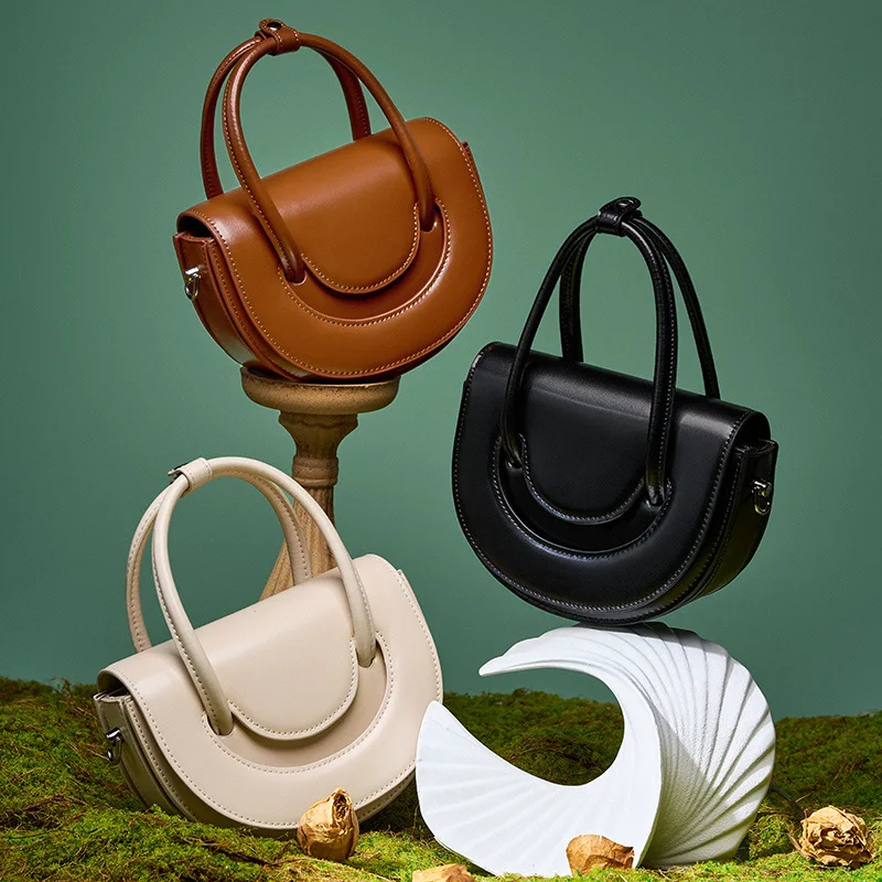 

Женская сумка Smile Bag, однотонная сумка из натуральной кожи, новинка 2023, сумка-седло из воловьей кожи, нишевая дизайнерская универсальная сумка через плечо