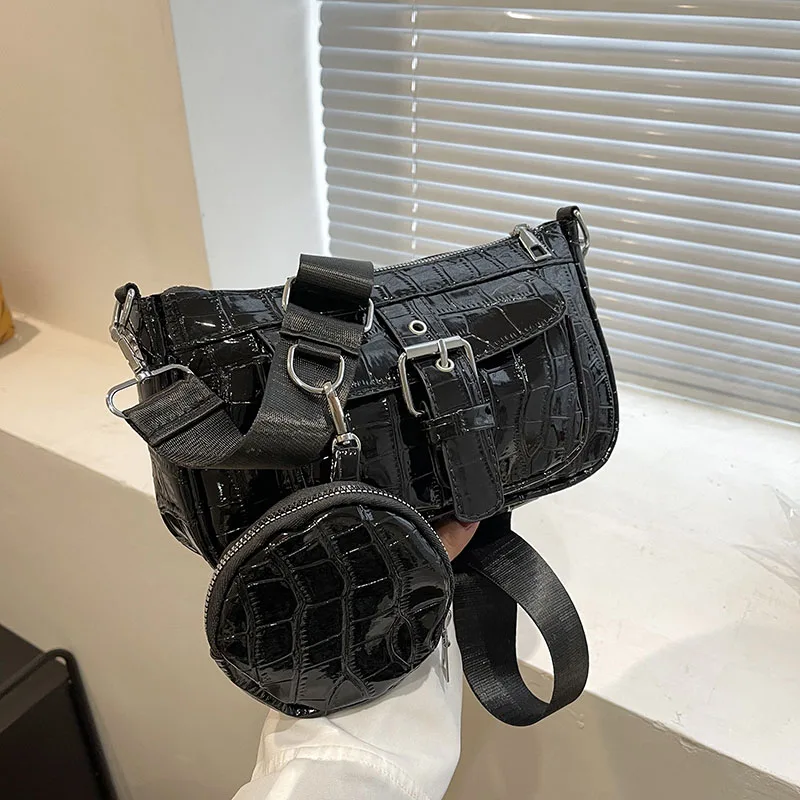 

Комплект из 2 предметов, роскошная женская сумка через плечо из искусственной кожи с каменным узором, модная женская сумка через плечо 2023, сумка на широком ремешке