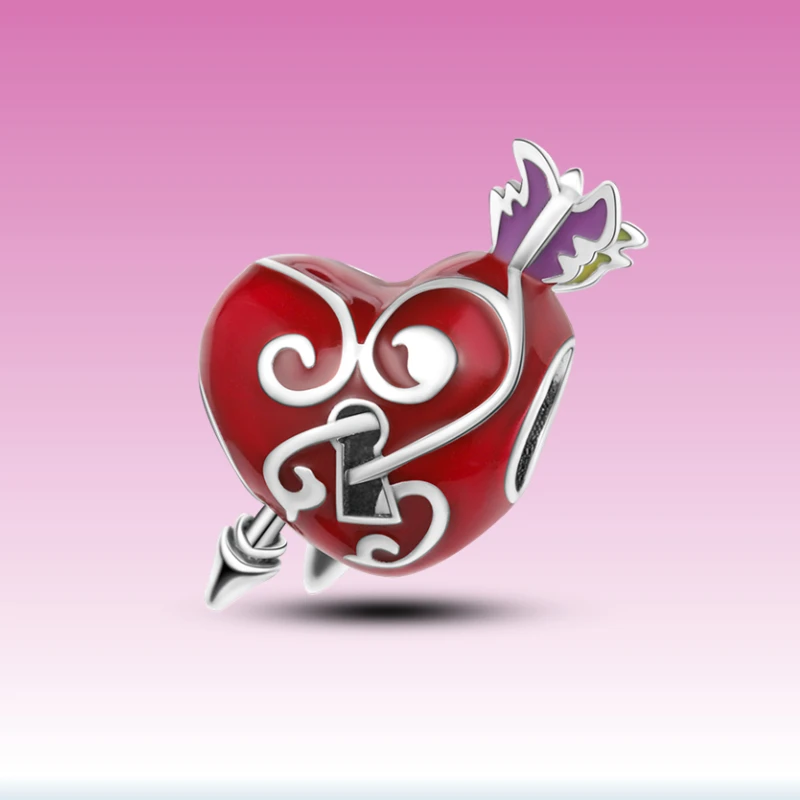 

Authentic 925 Sterling Silver Cupid's Arrow Charms Red Heart Charms FIt Pandora Original Bracelet DIY Jewelry Making KJC185