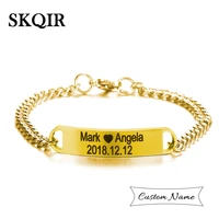 personalized stainless steel bracelet for women men customized name text smooth curved brand bracelets jewelry anniversary gift