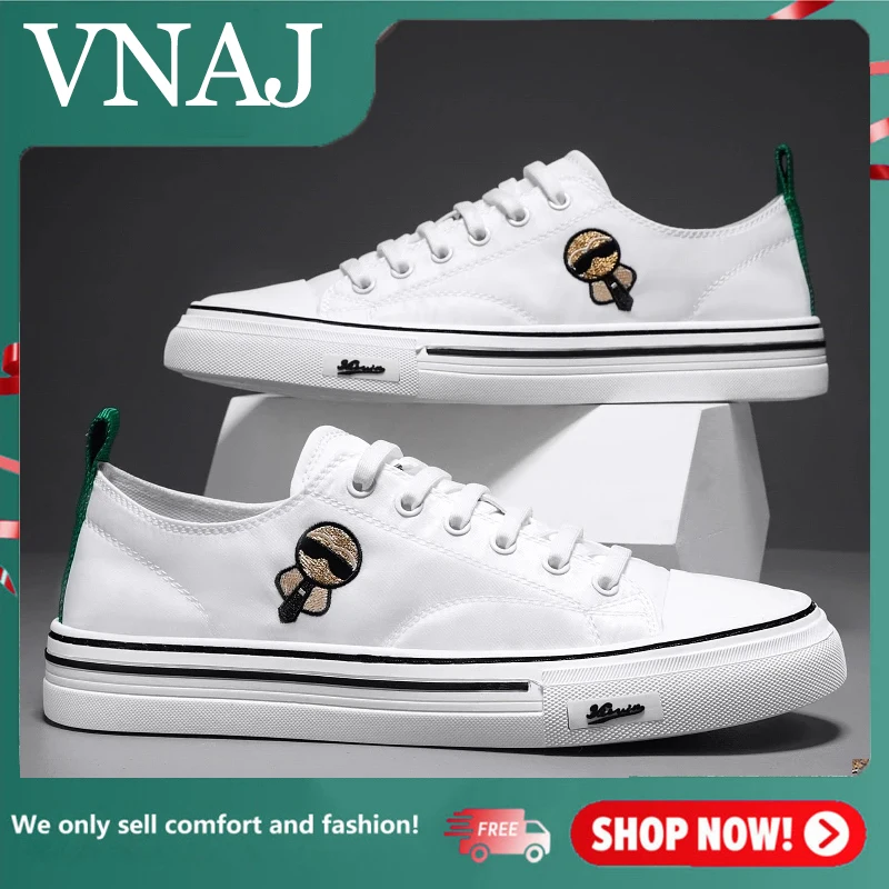 

VNAJ Men Vulcanized Shoes Black White Boys Trend Street Youth Walking Sneakers Comfortable Canvas Shoes for Men Footwears