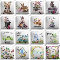 2022 spring easter decor cushion cover cartoon easter bunny flowers eggs printed pillowcase home decorative pillow cover 45x45cm