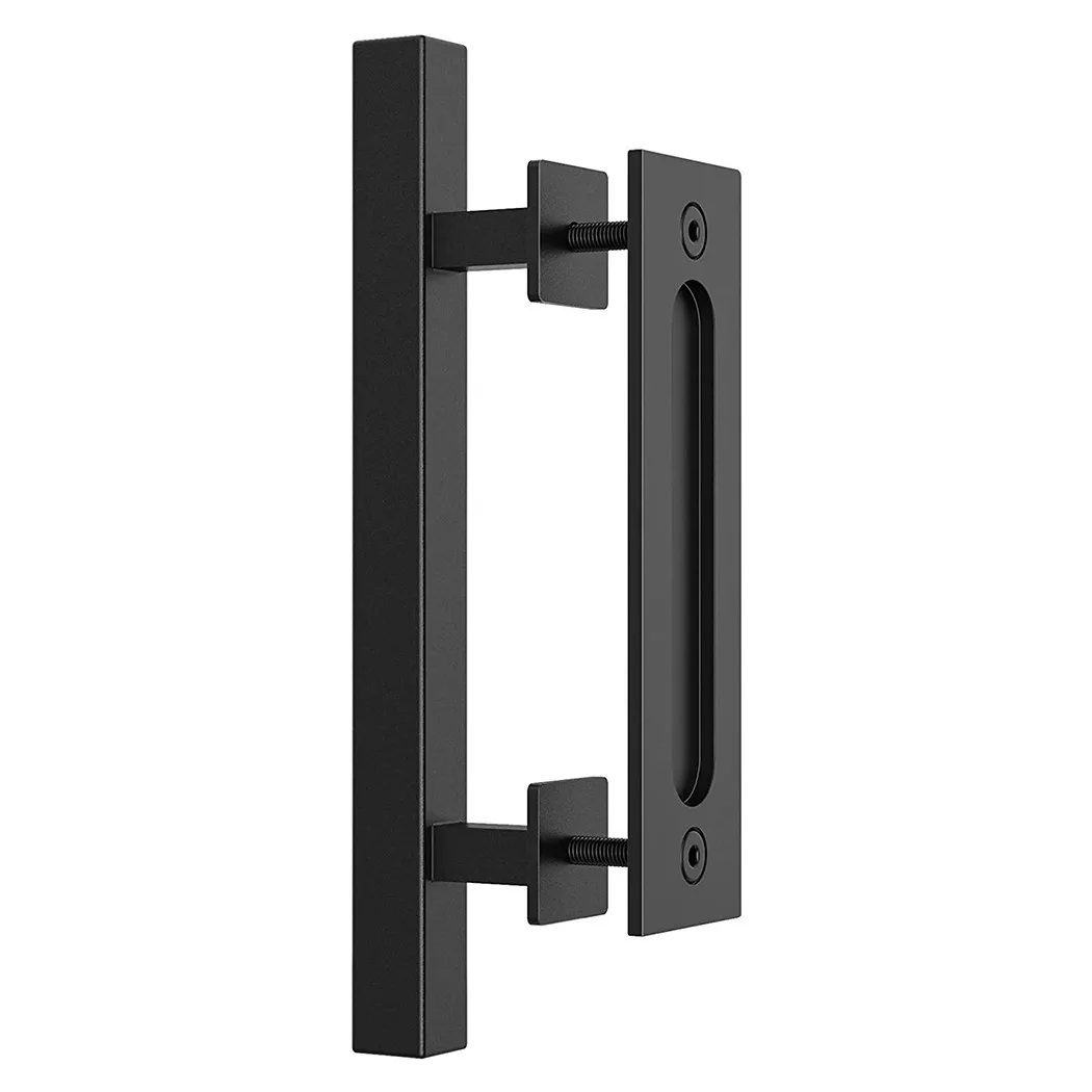 

12 In Square Pull And Flush Door Handles Set Black Barn Door Hardware Accessories For Gates Warehouse Sliding Barn Door