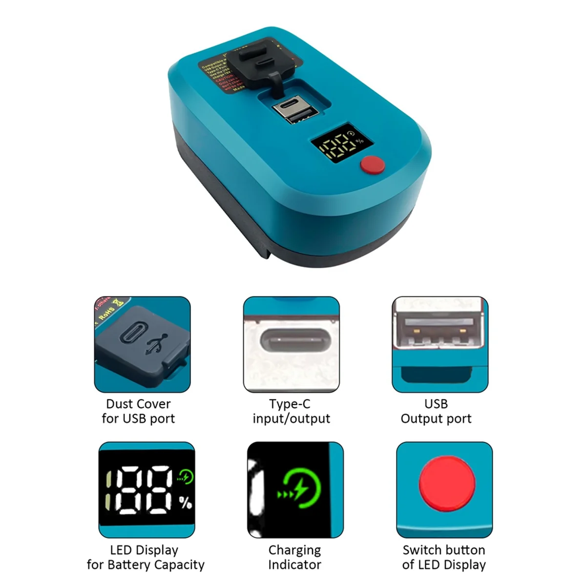 Зарядное устройство-адаптер мощностью 65 Вт для литий-ионного аккумулятора Makita 18