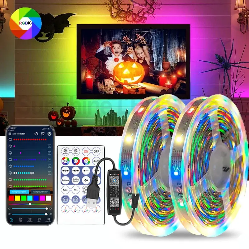 

Светодиодная лента, яркий цвет WS2812B 5050RGB, Bluetooth, 5 В, 5 В