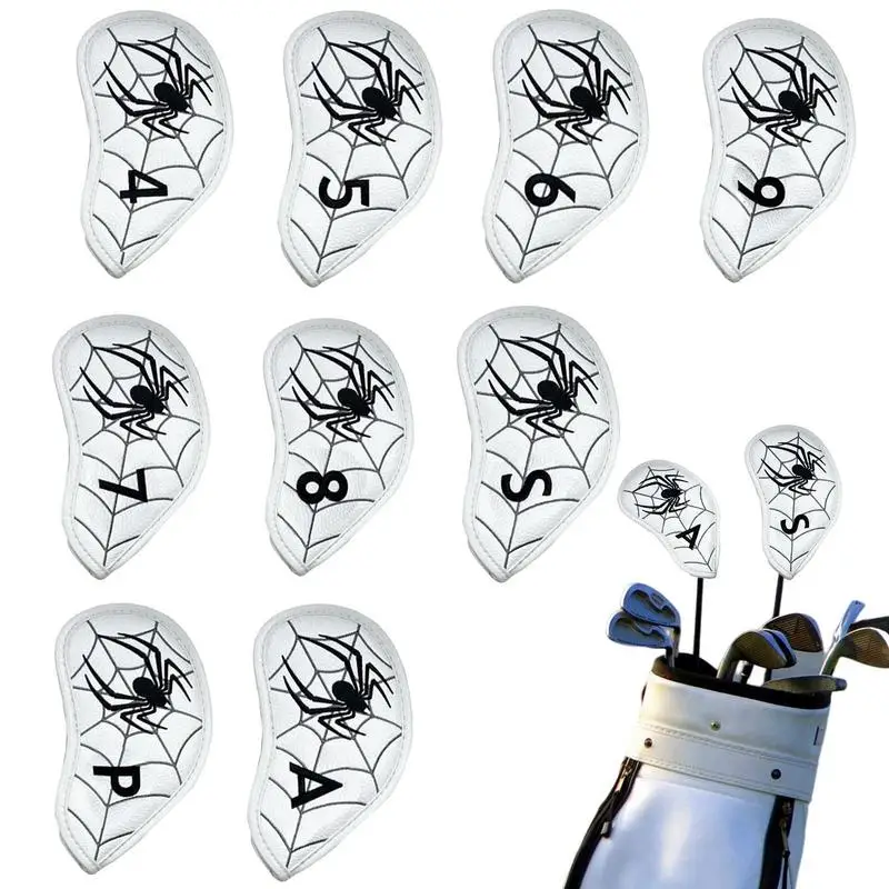 

Golf Head Covers Funny Embroidered Spider Pattern PU Leather 9 Pcs Golf Covers Golf Accessories Hybrid Head Covers Set With Tags