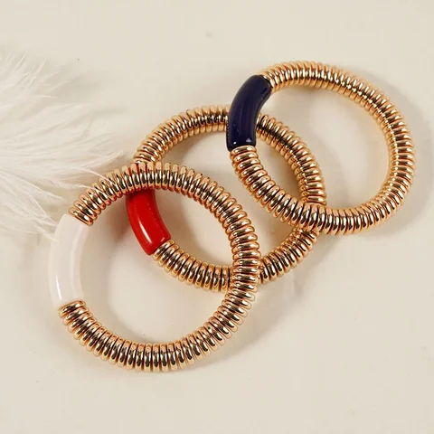 Богемные акриловые бамбуковые изогнутые трубки, браслеты для пар для женщин и мужчин, смоляные массивные бусины на локте, эластичный браслет, стопка ювелирных изделий, подарок