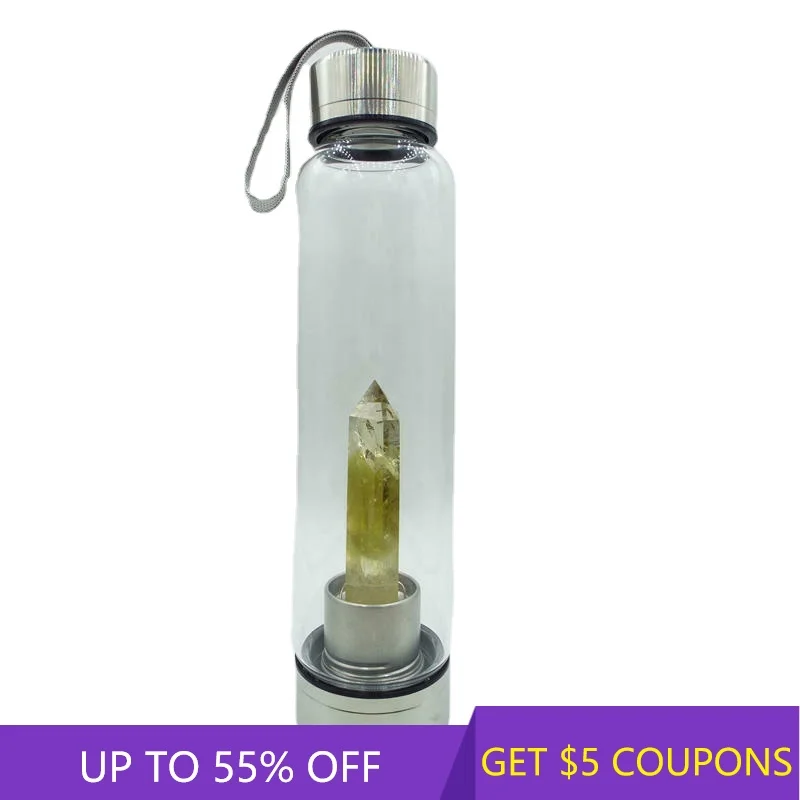 

Natural Clear Yellow Citrine Quartz Crystal Elixir Glass Water Bottle Rock Stone Obelisk Wand Healing Gemstone Drinking Cup Gift
