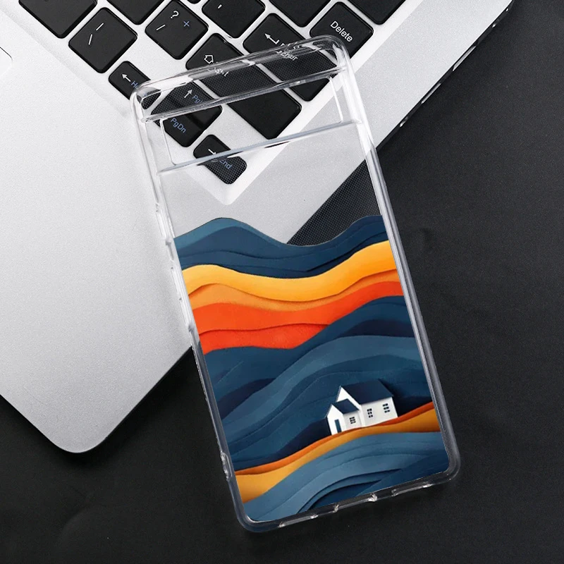 Mountain Forest Village Phone Case For Google Pixel 9 Pro XL 7A 8 6A 5G Landscape Hand Painted Clear Soft TPU Cover Fundas