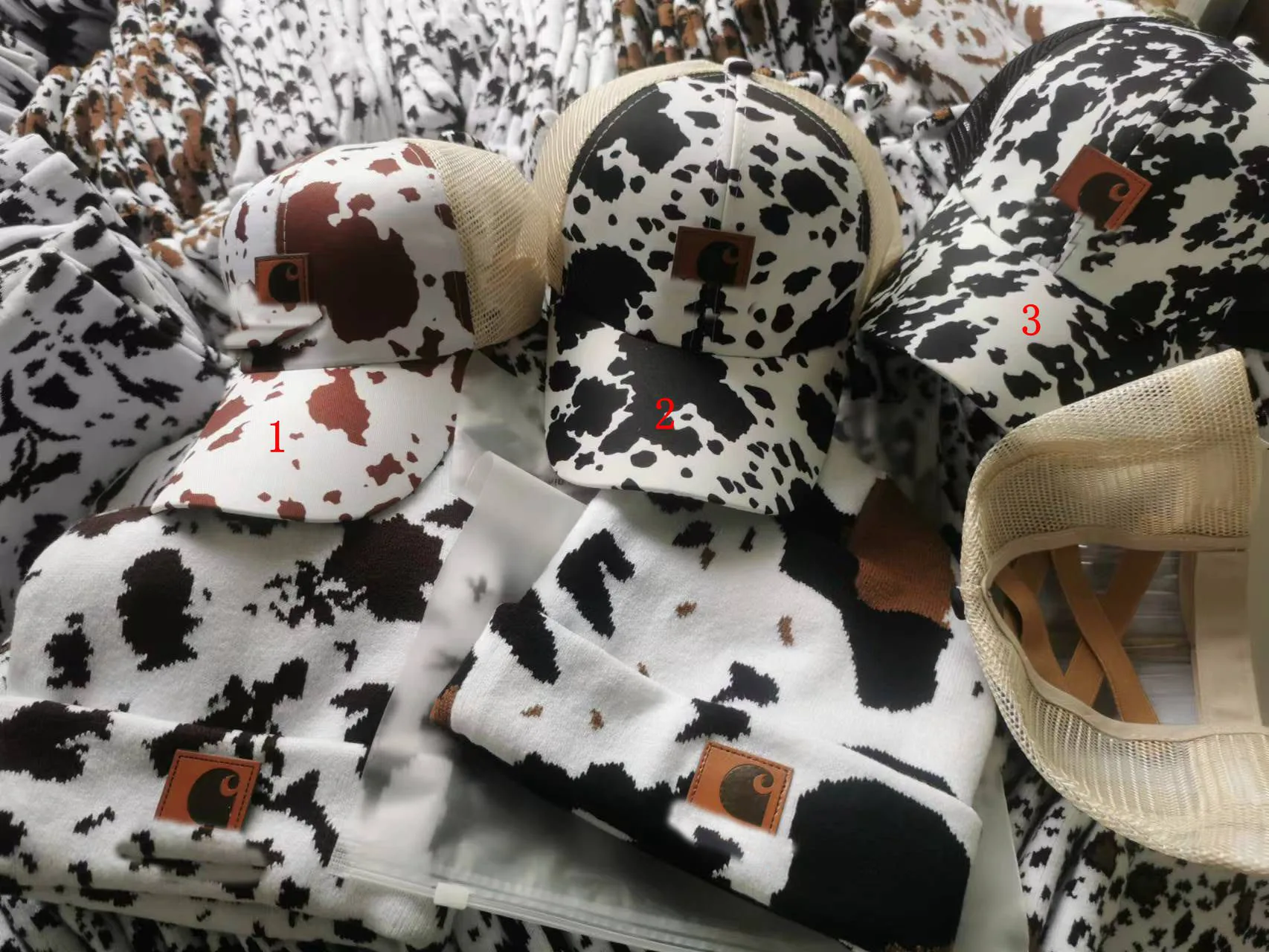 

Cow print adult Car hartt Beanies Hat Double Layer Hem Wool toboggan Cap Carhart t kids boy girl men women Beanie Hats Ponytail