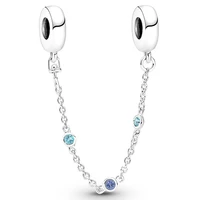 original moments triple blue stone safety chain charm bead fit pandora 925 sterling silver bracelet necklace jewelry