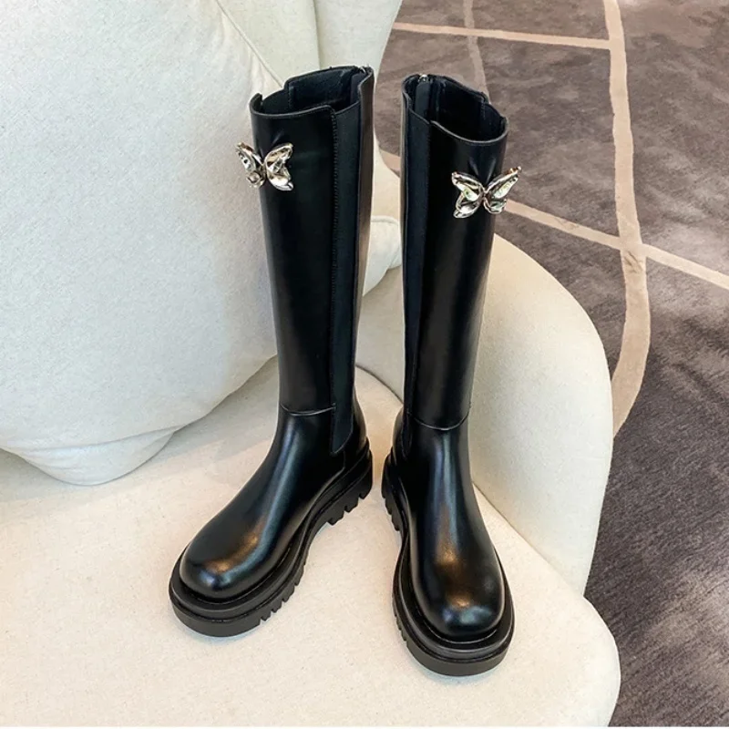 Ботинки женские длинные с круглым носком модные роскошные дизайнерские