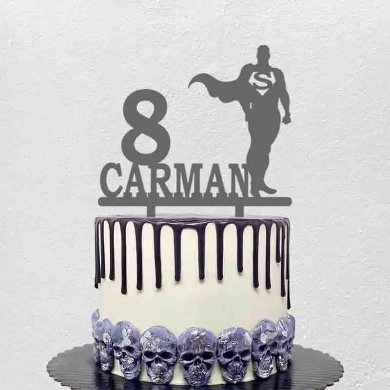 

Personalized Super Hero Birthday Cake Topper Custom Name Age Kids Birthday Party Cake Decoration Cartoon Topper