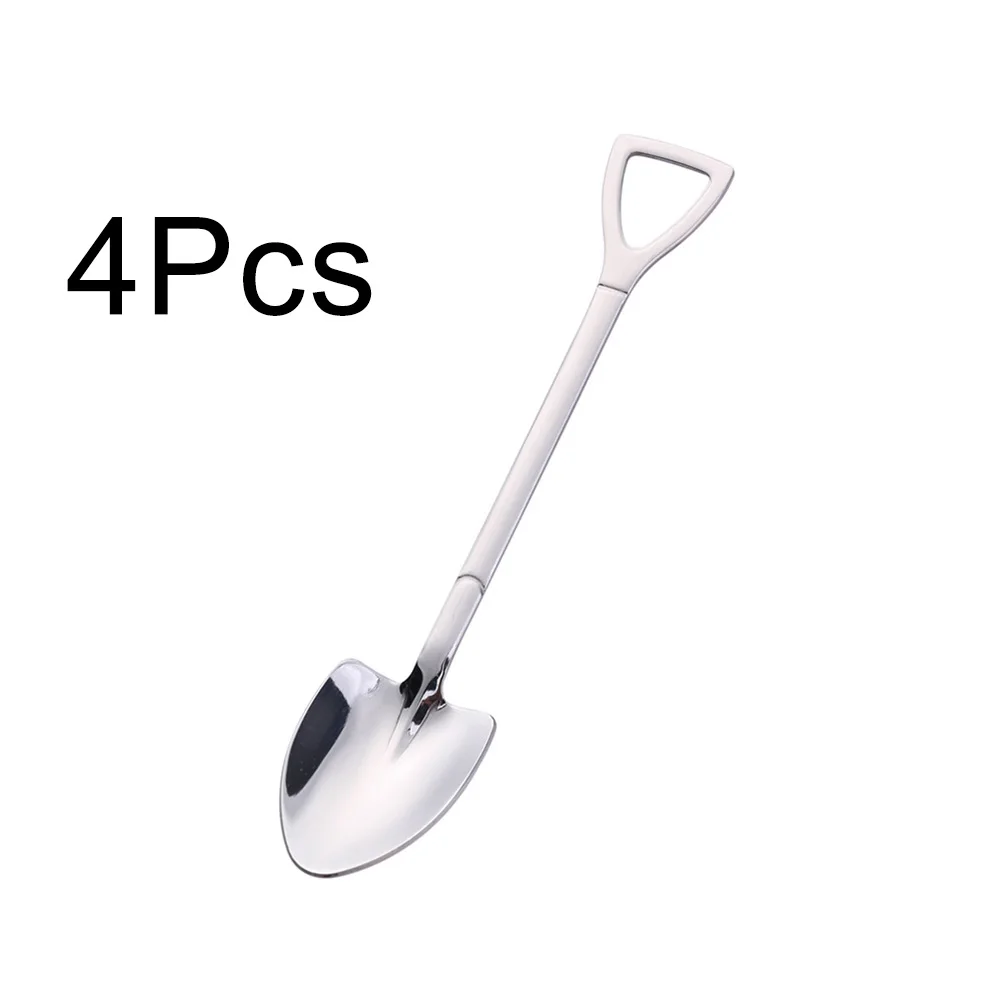 

4PCS Creative Shovel Fork Spoon Stainless Steel Fork Ice Cream Dessert Coffee Spoon Fruit Fork Teaspoon Stirring Spoon