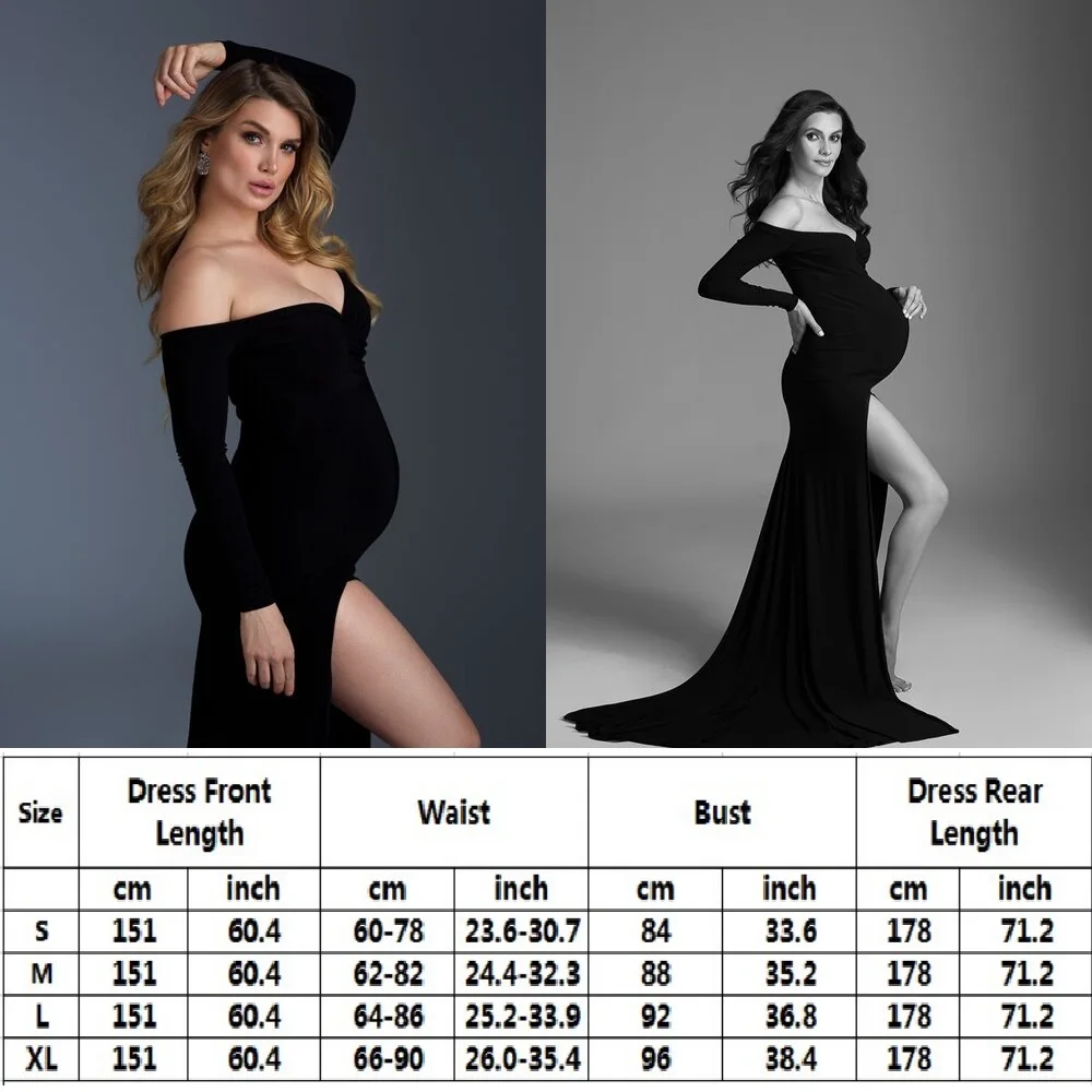Women Off Shoulder Pregnant Dress Side Split Maternity Photo Shoot Dress Elegant Pregnancy Maxi Long Party Gown Photography Prop enlarge