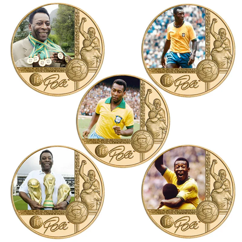 

Famous Brazil Football Soccer Ball King-Pele Gold Plated Commemorative Coin Set with Coin Holder Challenge Coins Souvenir Gifts