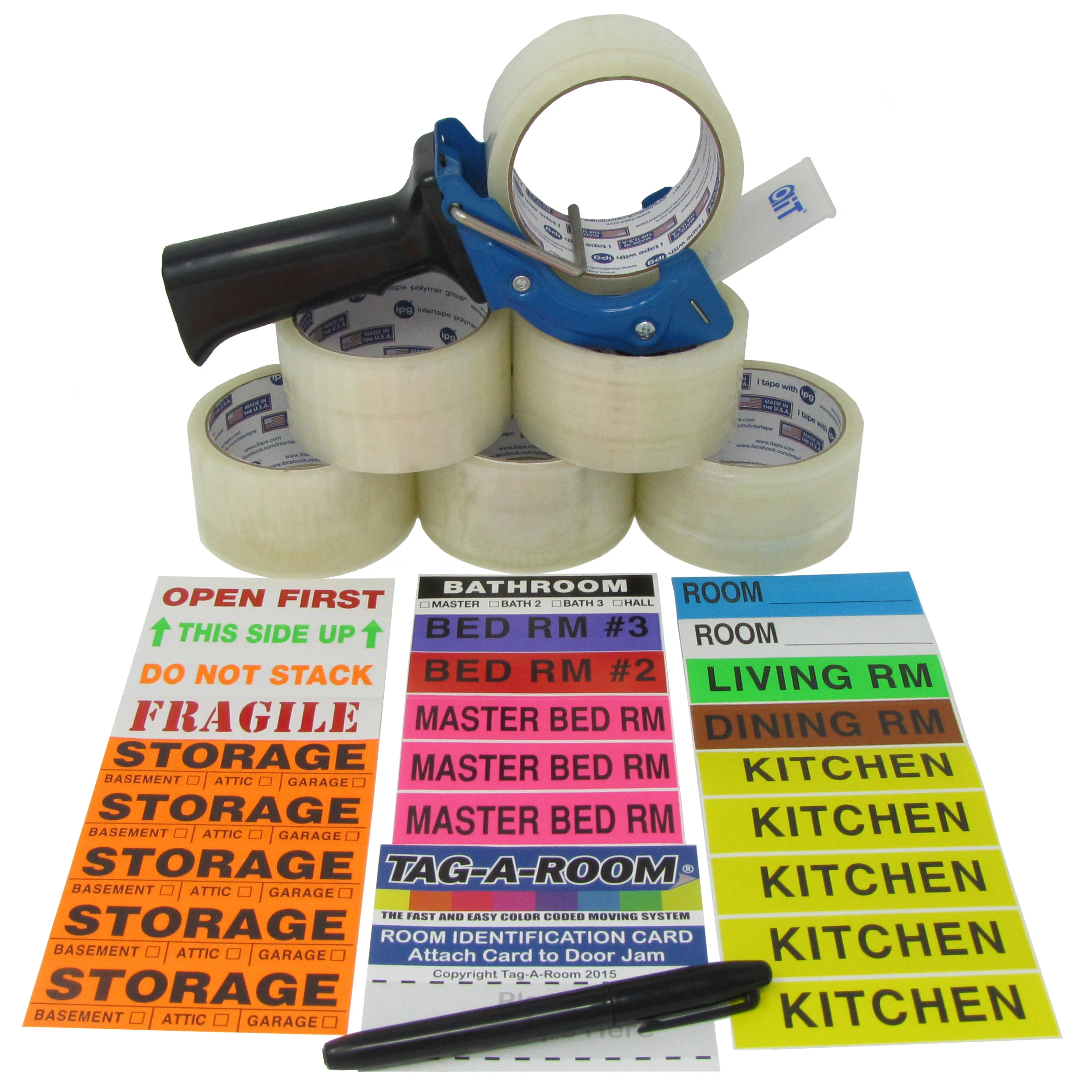 

Color Coded Moving Labels (525 Count), Packing Tape (6 Rolls) Bundle