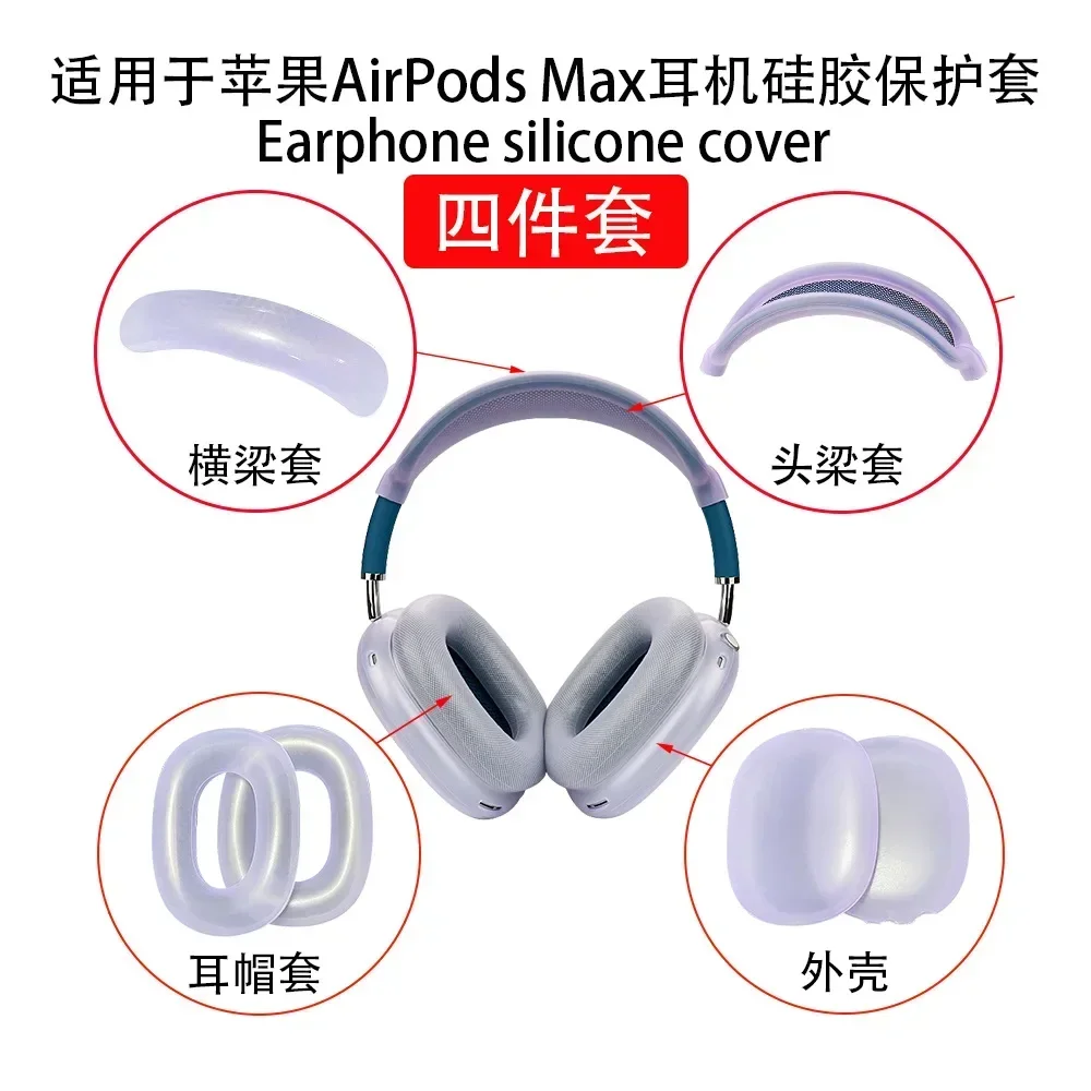Фото Для AirPods Max ТПУ беспроводной противоударный чехол для наушников защитный рукав 4 в 1, мягкий прозрачный чехол против царапин №3