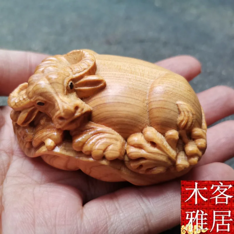 

Thuja Lotus Leaf Cattle Hand Pieces Home Decoration Solid Wood Animal Twelve Zodiac Cattle Small Ornaments Arrogant