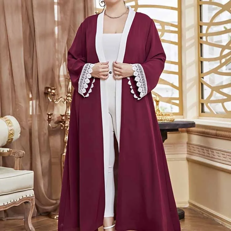 Muslin Cardigan for Women Long Sleeve Lace-up Abaya Kaftan Turkish Dubai Red Temperament Chiffon Women Islam Female Clothing