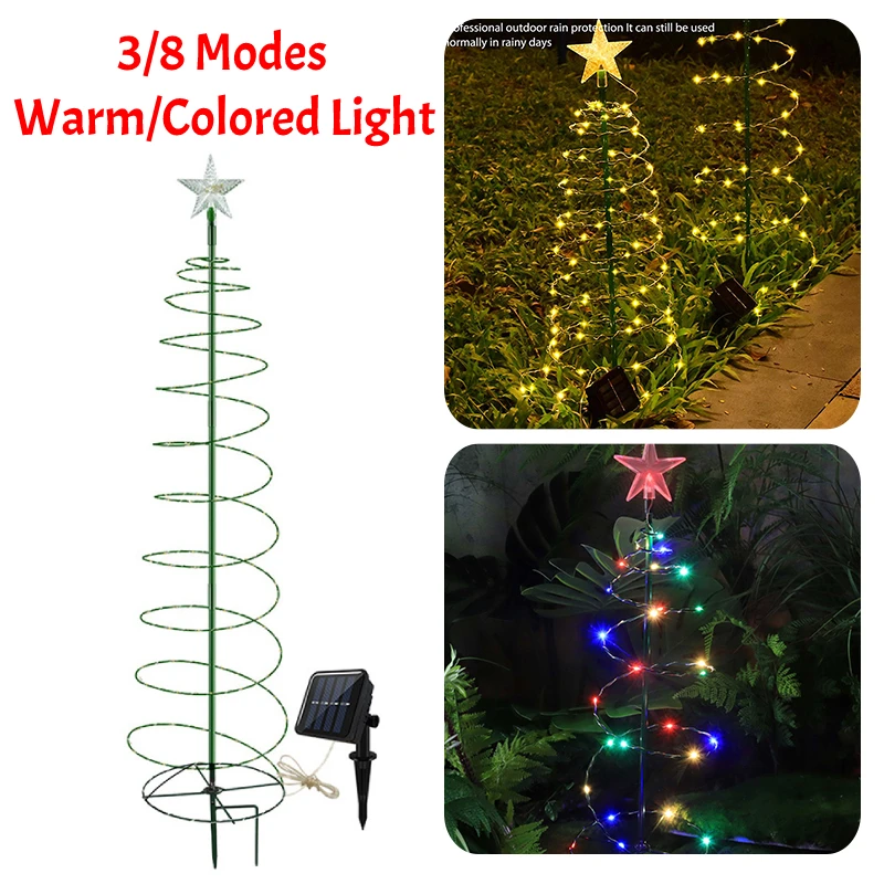 

8 Modes Creative Solar LED Christmas Tree PVC Solar Christmas Tree String Lights Waterproof Spiral for Outdoor Garden Yard Patio