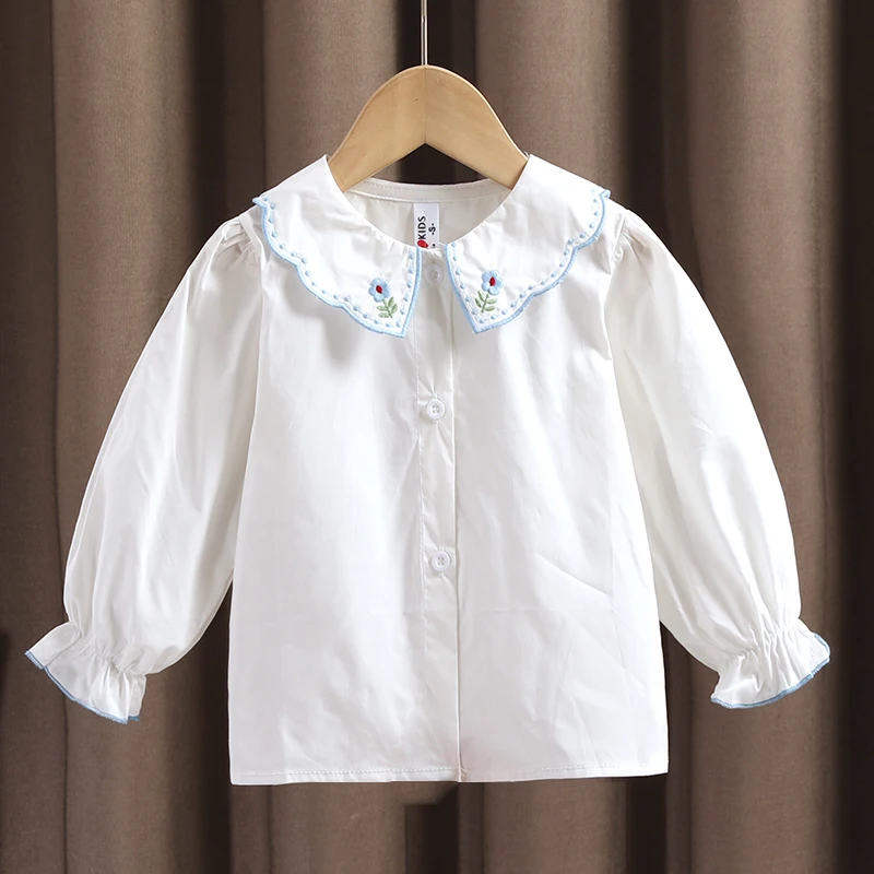 

Милые рубашки для маленьких девочек, топы с длинным рукавом для детей, одежда, хлопковые белые блузки для девочек, школьные рубашки для дево...